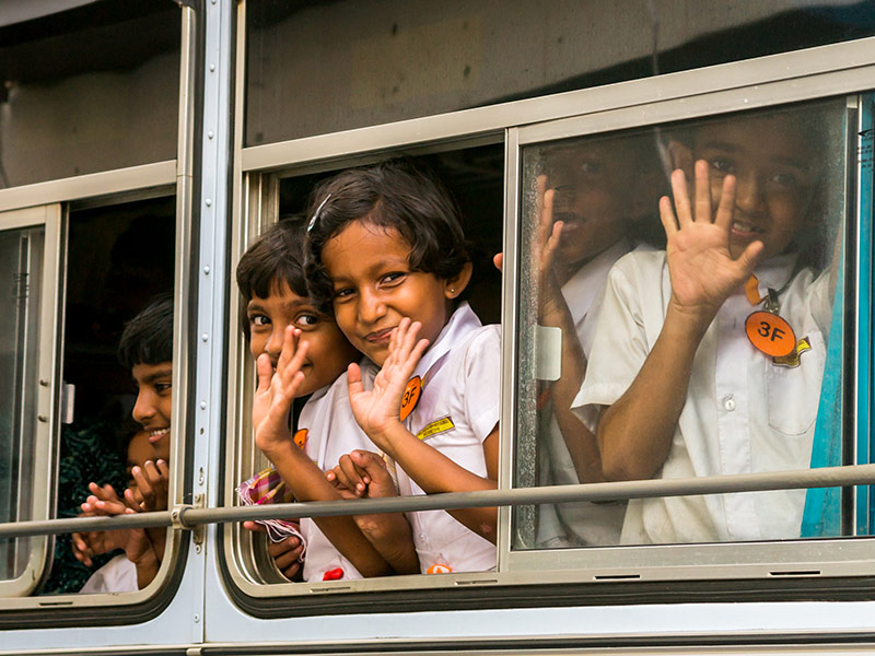 children in a bus Sri Lanka